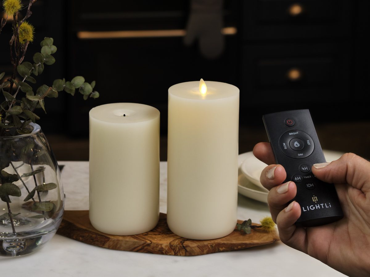 Wick-to-Flame pillar candles with remote
