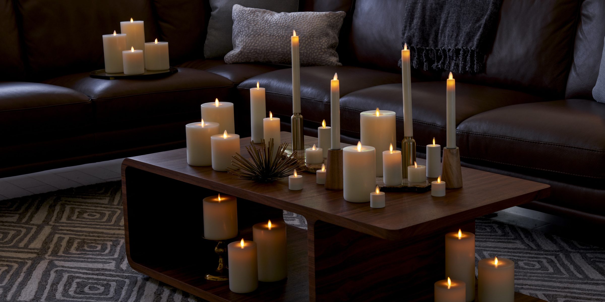 LightLi flameless candles glowing in a living room
